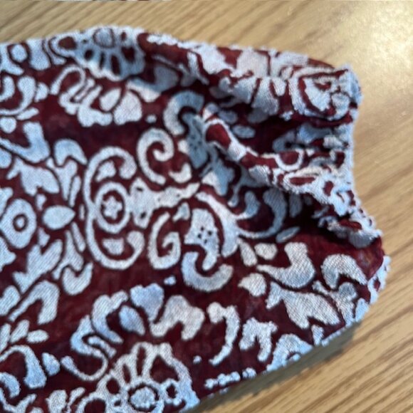 Anthropologie Burgundy V Neck Top with Elastic Waist and Peplum Ruffle- Size L - Picture 2 of 9